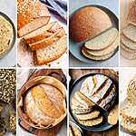 The Ultimate Guide to Blood Sugar-Friendly Bread: 12 Recipes to Bake at Home Collage of blood sugar-friendly bread options, including soft tortillas, sliced sandwich loaves, seed bread, and rustic homemade loaves.
