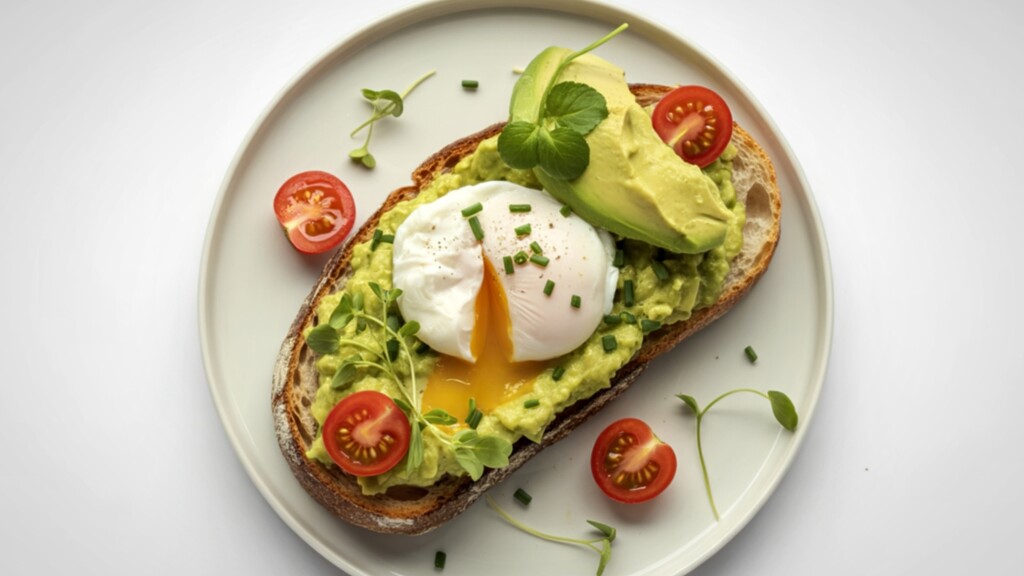 Sliced avocado and pumpkin seeds on a piece of toasted sourdough bread
