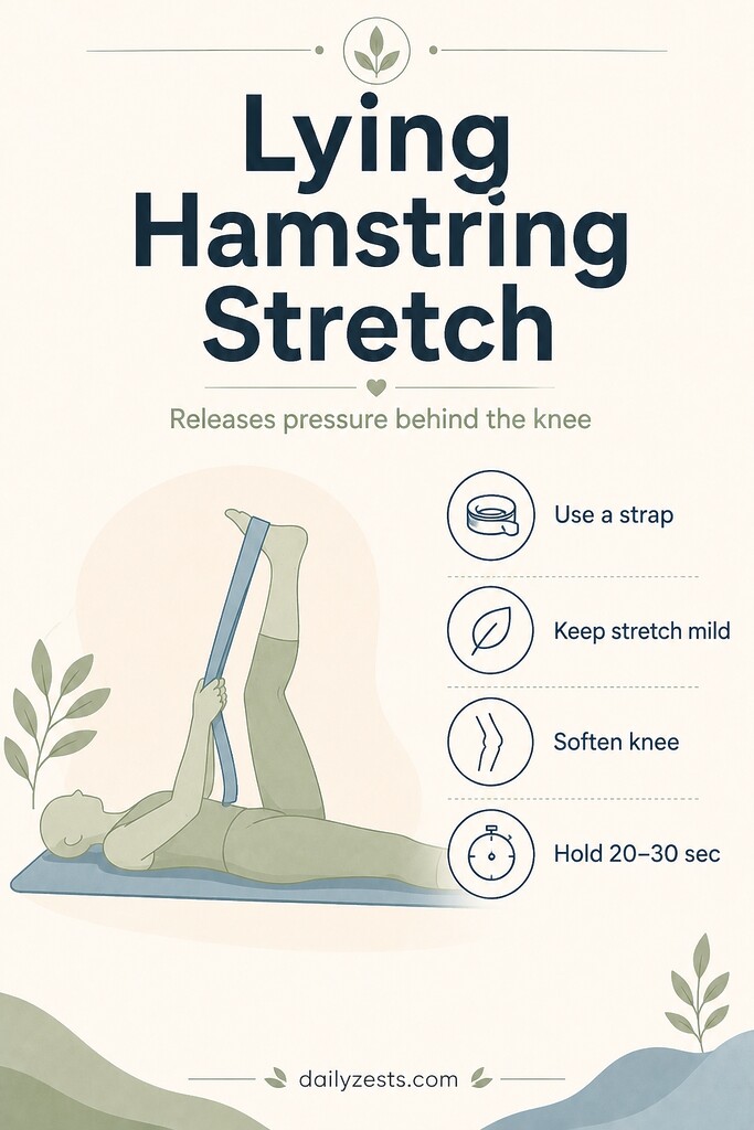 Person lying on their back using a yoga strap to stretch the hamstring with one leg raised.
