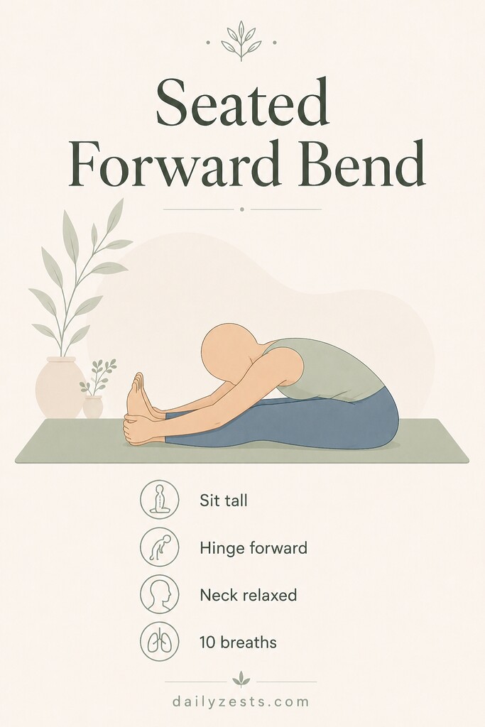 A faceless person in Seated Forward Bend with legs extended and torso folding gently forward from the hips.