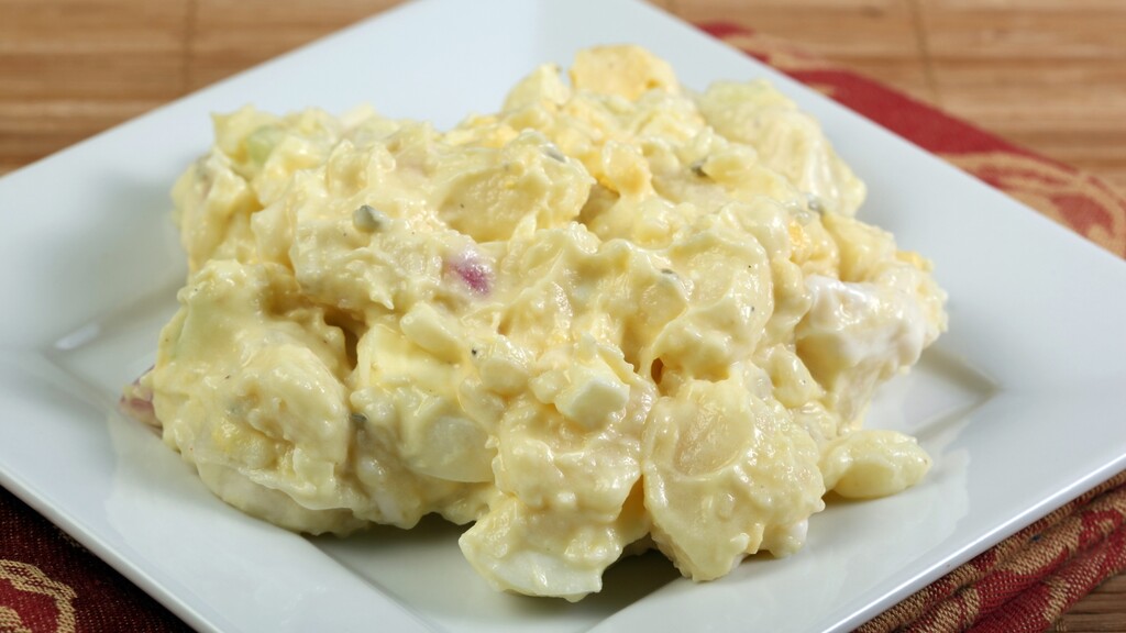 Creamy potato salad on a plate.