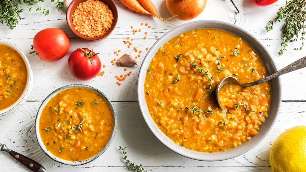 A rustic bowl of lentil soup