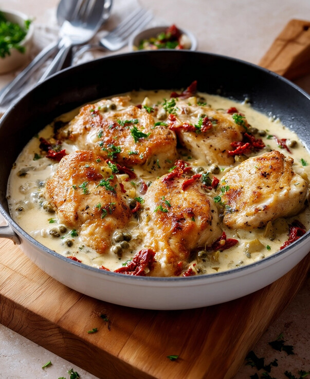 Mediterranean Golden Chicken with Artichoke Cream