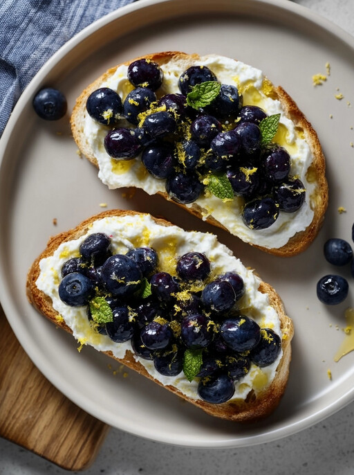 Ricotta Toast with Lemon Blueberry Burst - juicy