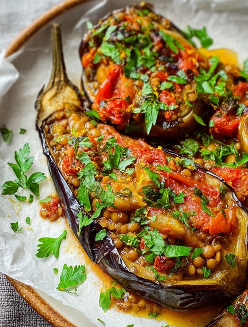 lentil stuffed eggplant