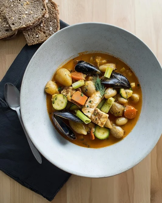Golden Aegean Fish Stew - flaky