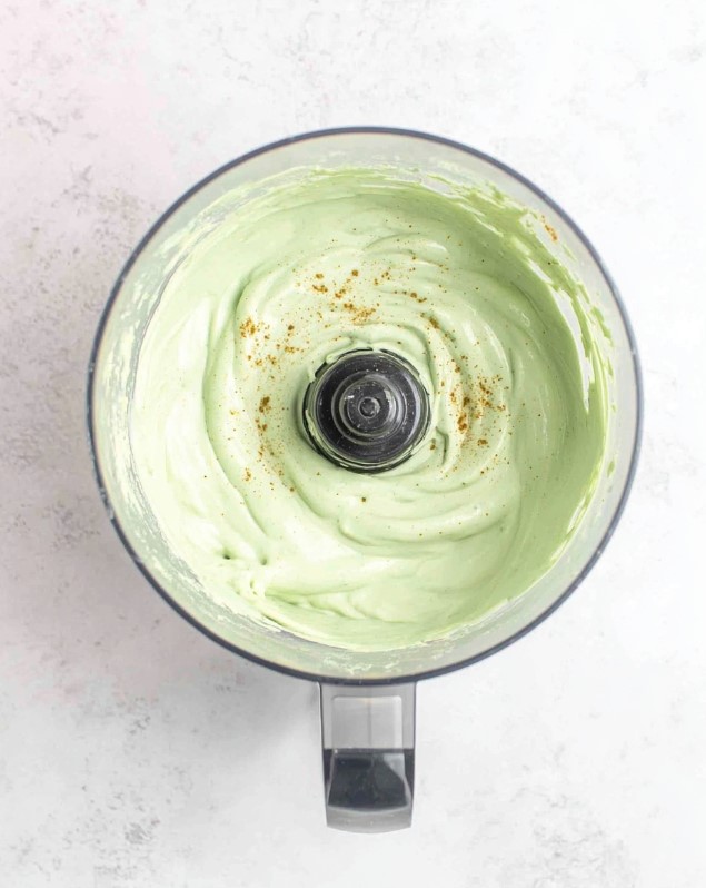 Mixing phase: Ingredients are ground in a food processor until the sauce becomes smooth, creamy, and consistent.